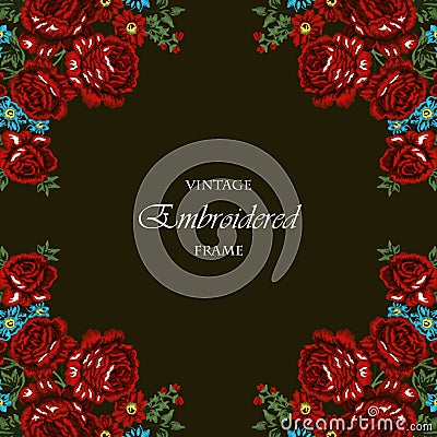 Floral embroidery frame. Vector Illustration