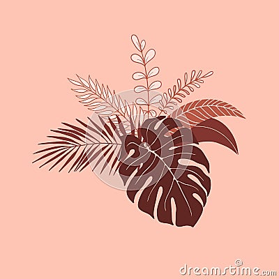Floral floristic composition of plants. Bouquet of tropical leaves and flowers Stock Photo