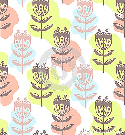 Floral flowers nature seamless vector pattern Vector Illustration