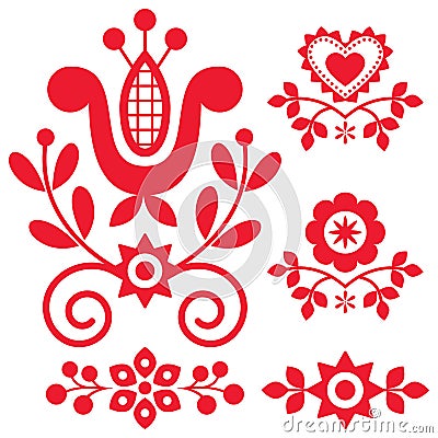 Floral folk art vector design elements inspired by traditional highlanders embroidery Lachy Sadeckie from Nowy Sacz in Poland Vector Illustration