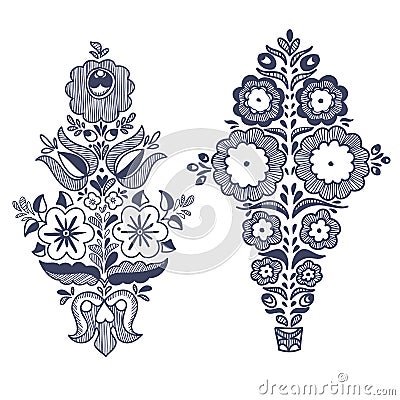 Floral folkloric elements Vector Illustration