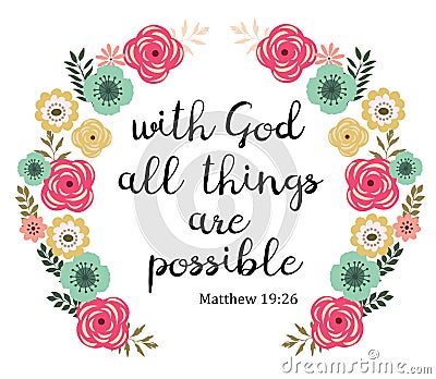 Vector Bible Verse. With God all things are possible. Cartoon Illustration