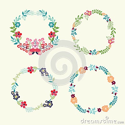 Floral Frame Collection retro flowers wreath Vector Illustration