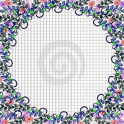 Floral frame. Colorful hand drawn flowers and leaves arranged in a shape of the circle. Vector design. Vector Illustration