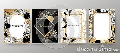 Floral frame design. Wedding invitation arrangement. Botanical composition. Hand drawn flowers. Vector Illustration