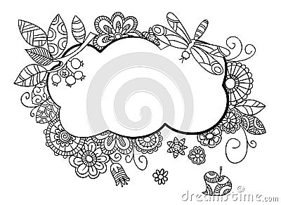 Floral frame in doodle style. Vector Illustration