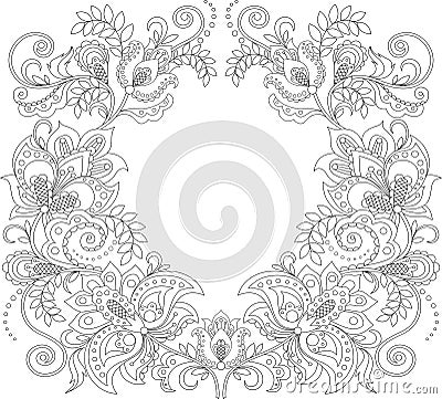Floral frame. Floral decorative pattern. Ornament background. Adult antistress coloring page Vector Illustration