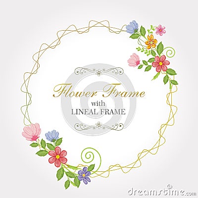 Floral frame with golden lineal Vector design Vector Illustration