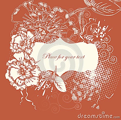 Floral frame with hand drawn flowers Vector Illustration