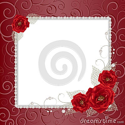 Floral frame with pearls Vector Illustration