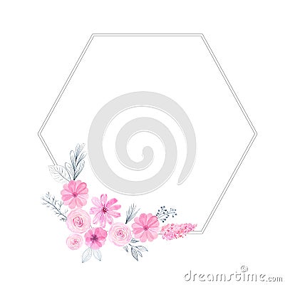 Floral frame with pink watercolor flowers Stock Photo