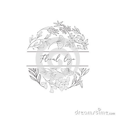 Floral frame with plant. Flower decoration for greeting card and monogram. Vector Illustration