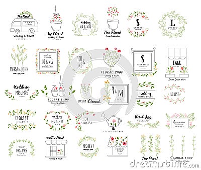 Floral frame set for wedding, flower shop, hand drawn style.vector illustration Vector Illustration