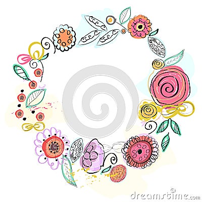 Floral frame, wreath for beautiful design.Colorful natural illustration Vector Illustration