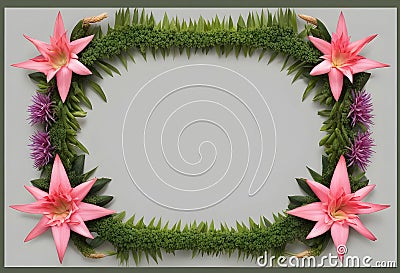 Floral frame, wreath of flowers, Aechmea fasciata, just in the edges of the picture Stock Photo