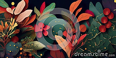 Floral Fusion is a colorful abstract botanical background for modern luxury designs. Stock Photo