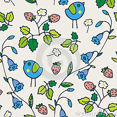 Floral garden kids cold colors pattern Vector Illustration