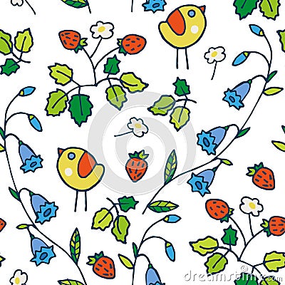 Floral garden kids pattern white background Vector Illustration