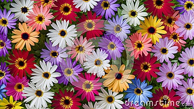 Floral gardening background with variety colorful garden flowers Stock Photo