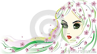 Floral Girl with White Hair Vector Illustration