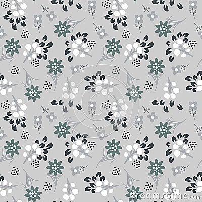 Floral gray seamless vector pattern. Vector Illustration