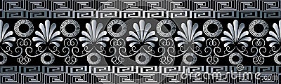 Floral grecian seamless border pattern. Black vector geometric b Vector Illustration