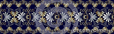 Floral grecian seamless border pattern. Blue vector geometric ba Vector Illustration