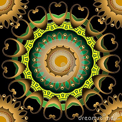 Floral greek Paisley vector seamless mandalas pattern. Colorful ornamental decorative background. Beautiful elegance greek key Vector Illustration