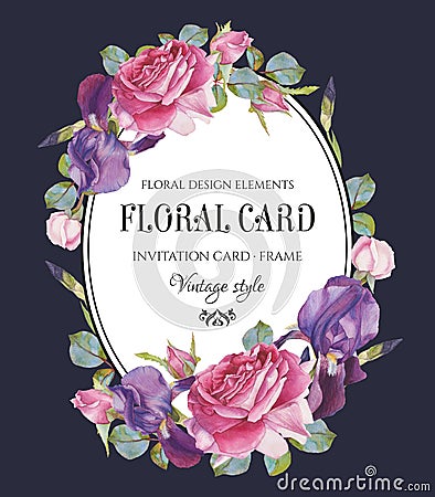 Floral greeting card in vintage style Stock Photo