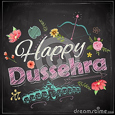 Floral greeting for Happy Dussehra Navratri festival of India on chalkboard Vector Illustration