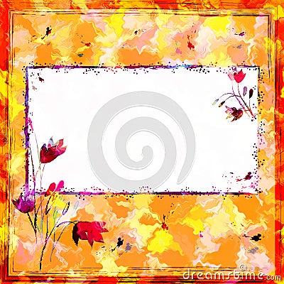Floral gunge stained colorful invitation card with bell flowers and copy space Stock Photo