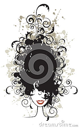 Floral hairstyle, woman face silhouette Vector Illustration