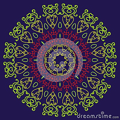 Floral heart on a blue background. Love mandala. Vector Illustration