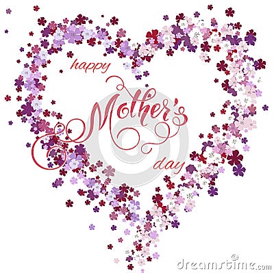 Floral heart and Mothers Day Lettering. Spring holidays Vector Illustration