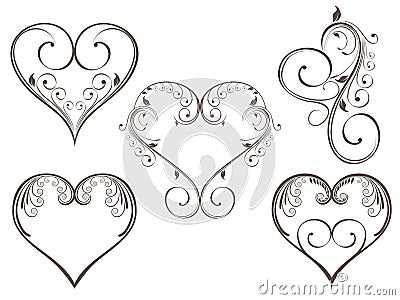 Floral Heart Scrolls Vector Illustration