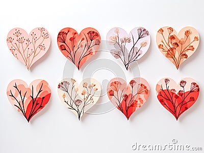 Floral hearts collection, hand drawn hearts for cards and invitations. Stock Photo