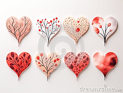 Floral hearts collection, hand drawn hearts for cards and invitations. Stock Photo