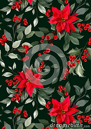 Floral, holly, winter berries in Christmas bouquet. Modern universal artistic templates. Corporate Holiday cards and Stock Photo