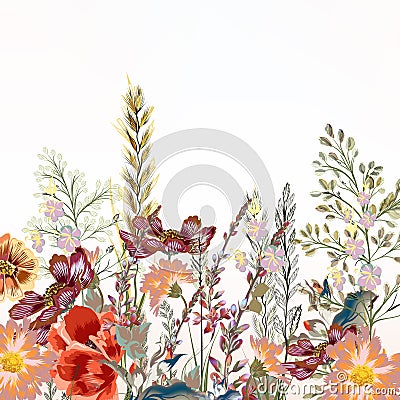 Floral illustration with field flowers Cartoon Illustration