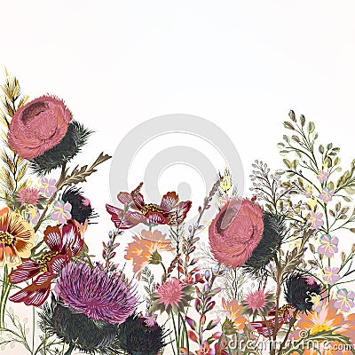 Floral illustration with field flowers Cartoon Illustration