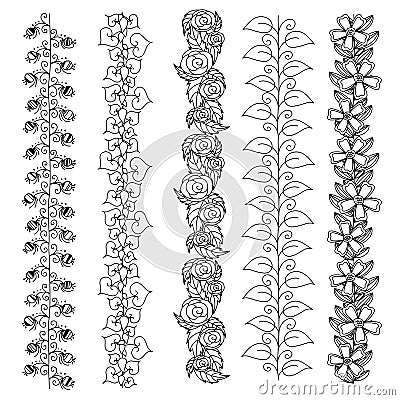 Floral ink drawing borders Vector Illustration