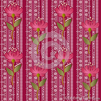 Floral lacy seamless pattern with flowers on pink Stock Photo