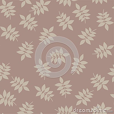 Seamless pink and beige floral print on simple background with leaves. Stock Photo