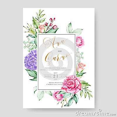 Beautiful watercolor wedding card template Vector Illustration