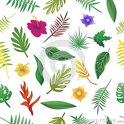 Floral and leaves of summer, Natural Seamless Pattern. Vector Illustration