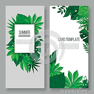 Floral leaves vector illustration invitation card. Green forest leaves herb plant and greenery mix. Natural botanical Vector Illustration