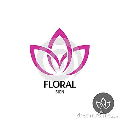 Floral logo with three leaves of linear smooth elegant style Vector Illustration