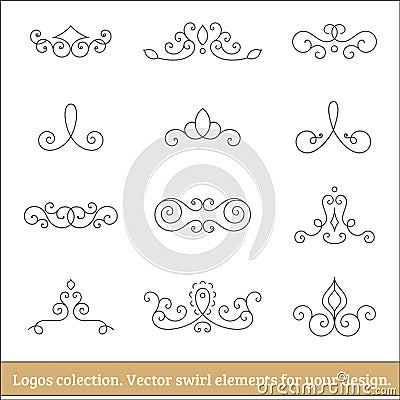 Floral logos collection. Swirl elements for design. Thin line. Vector Illustration
