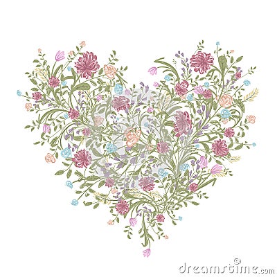 Floral love bouquet for your design, heart shape Vector Illustration