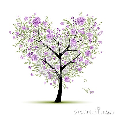 Floral love tree for your design, heart shape Vector Illustration